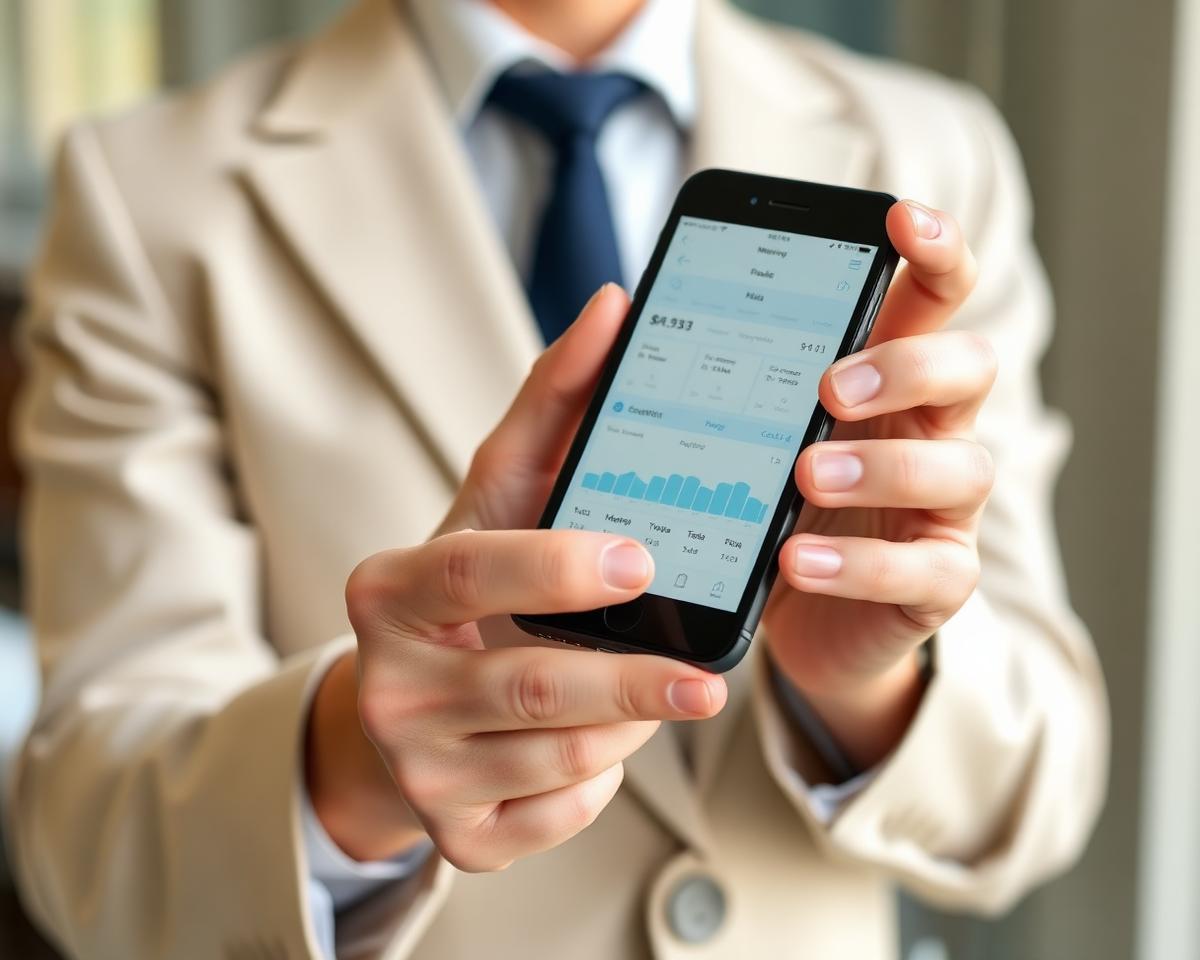 Profissional acompanhando indicadores de um produto digital no celular
