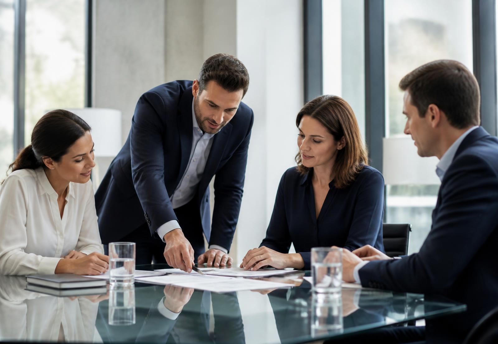 Time da Praxium em reunião de trabalho com um cliente